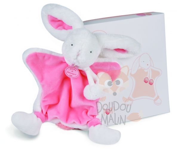  lapin pompon plat blanc rose corail 